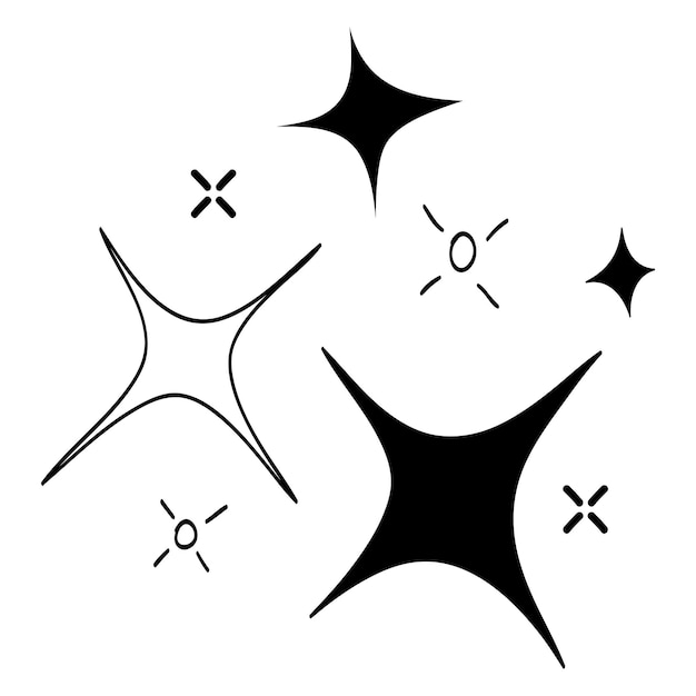 Doodle set van vector sterren schitteren pictogram schoon oppervlak pictogram gloeiende lichteffect sterren en glanzende burst geïsoleerd op een witte achtergrond vectorillustratie