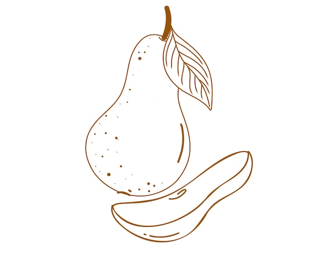 Doodle set whole fresh yellow pear and slice.