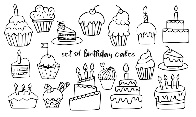 Doodle set con torte e pasticcini di compleanno