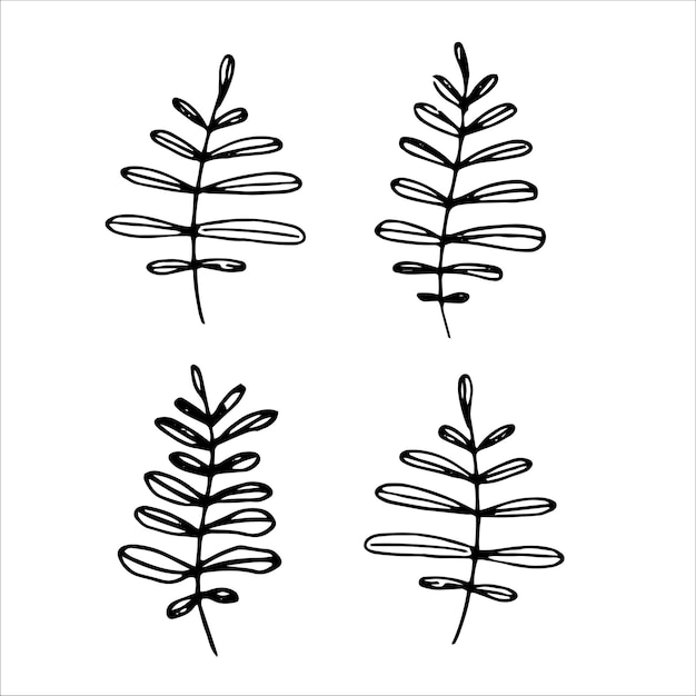 Vector doodle set with flower elements in one line style