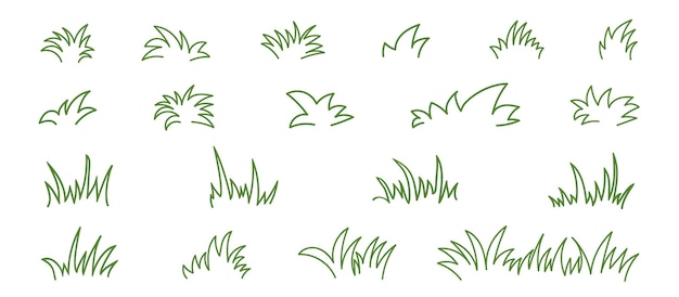 Vector doodle set with green grass sketch hand drawn line vector outline illustration lawn grass sketch in line art style outline simple cartoon doodle