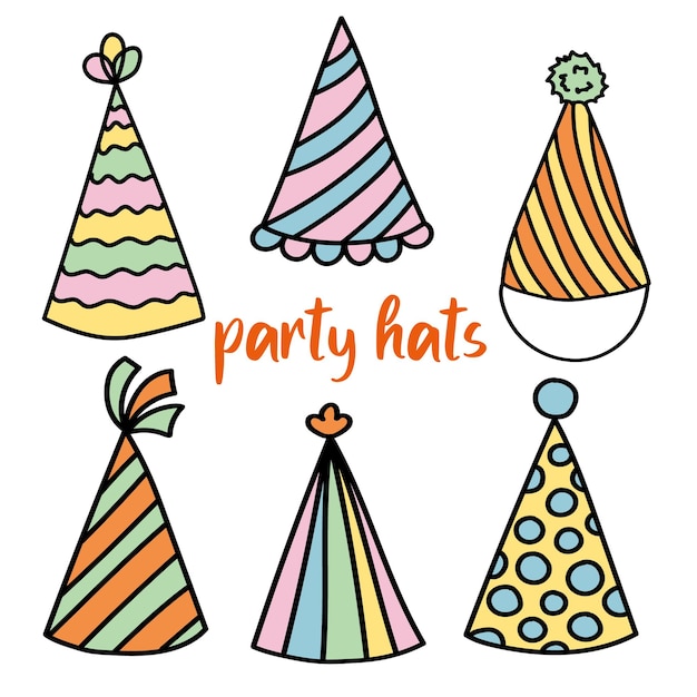 Doodle set with party hats