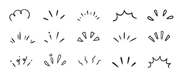 Vettore doodle splendore sunburst elementi di raggi scintillanti pop line frame a mano disegnato per il titolo del titolo