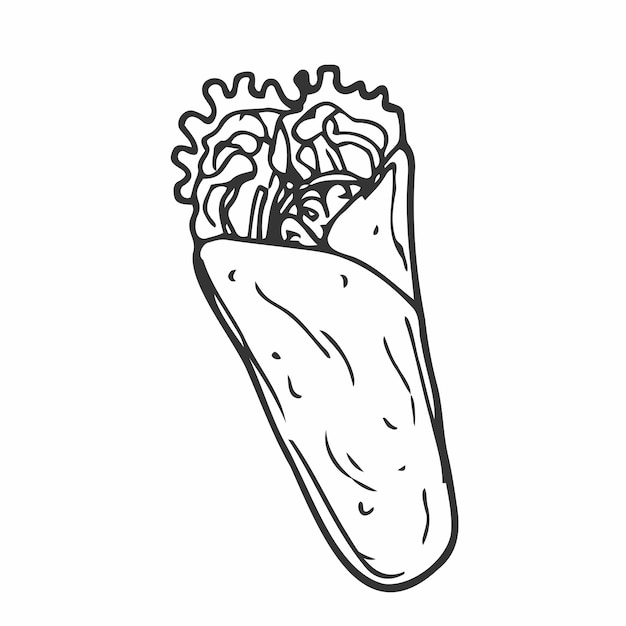 Doodle shoarma sandwich pictogram. Vector schets. Fastfood Doner