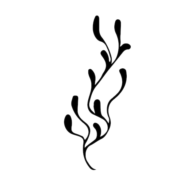 Doodle single twig branch element. Dry twig plant, herb. Vector silhouette illustration