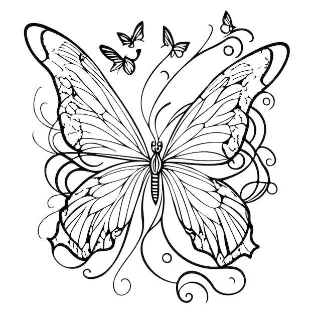 doodle sketch art nouveau Butterflies illustration draw black