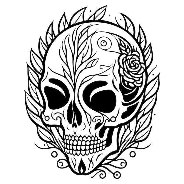 Doodle sketch art nouveau skull illustration sketch hand draw