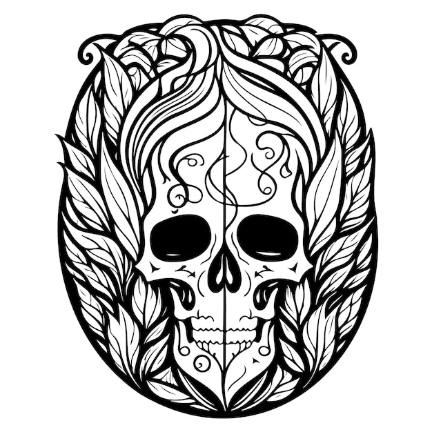 doodle sketch art nouveau skull illustration sketch hand draw