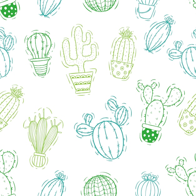 Doodle o schizzo seamless pattern di cactus