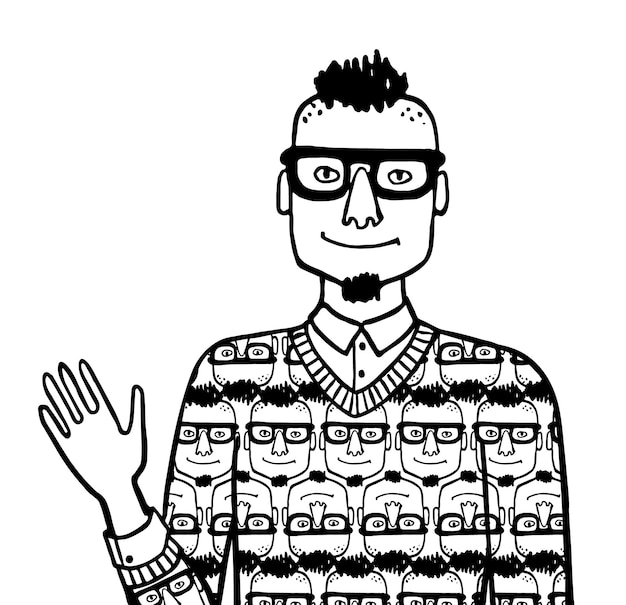 Vector doodle sketch of egocentric hipster