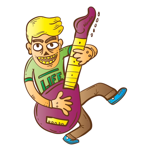 Vector doodle sketch of guitarist playing music