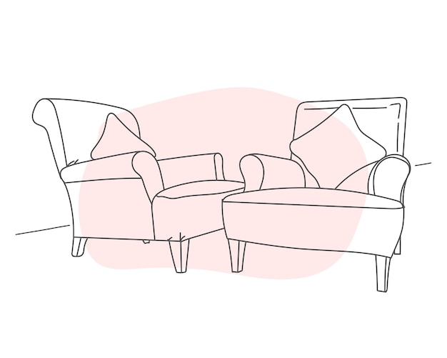 Эскиз каракулей стула гостиной, рисунок линии, вектор