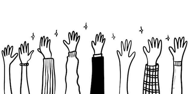 Doodle sketch style of Concept of raised up hands Concept of education hand drawn illustration for concept design