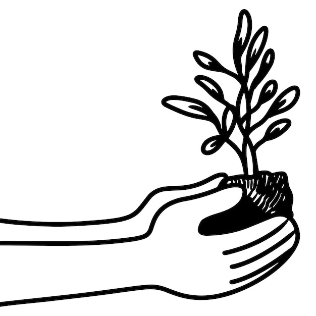 Vector doodle sketch style of hand carrying plant seeds hand drawn illustration for concept design