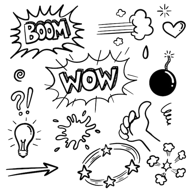 Doodle sketch style of hand drawn comic elements cartoon vector illustration