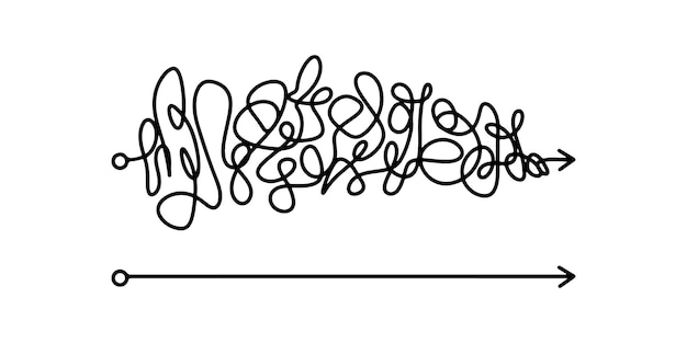 コンセプト デザインのための手描きの混乱明快さベクトル図の落書きスケッチ スタイル難しいと簡単な方法のような複雑な乱雑な線を単純化します。