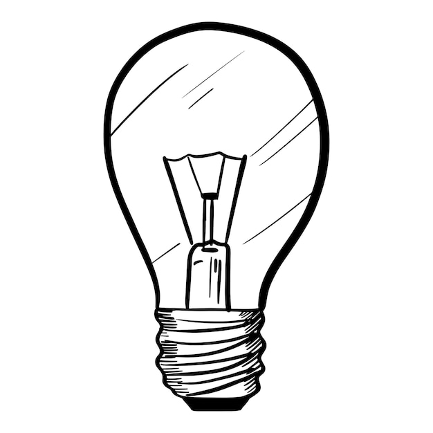 Doodle stile di schizzo dell'icona della lampadina disegnata a mano illustrazione vettoriale per il concept design