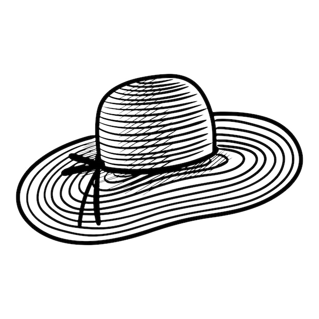 Doodle lo stile di schizzo dell'illustrazione di vettore del fumetto del cappello del sole della spiaggia di paglia disegnata a mano per il design concettuale