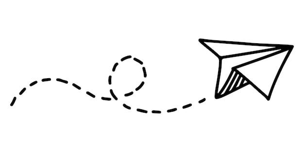 컨셉 디자인을 위한 종이 비행기 아이콘 벡터 그림의 낙서 스케치 스타일