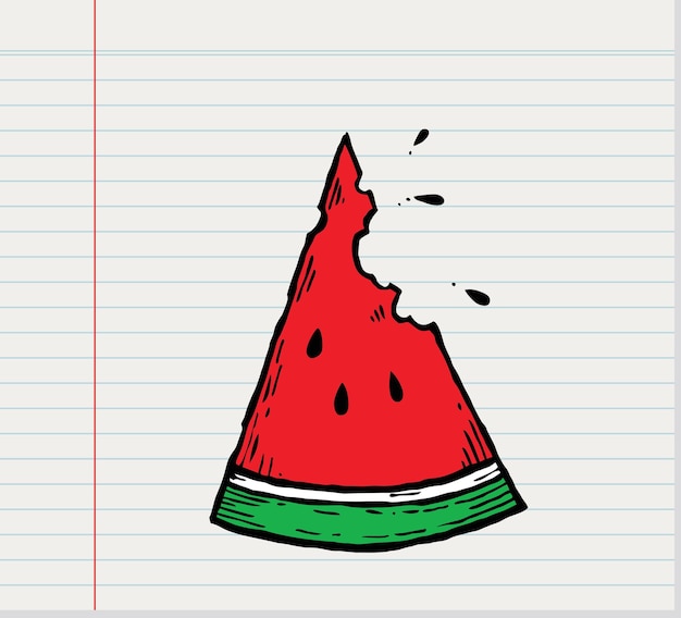 Doodle Slice of watermelon on white paper background