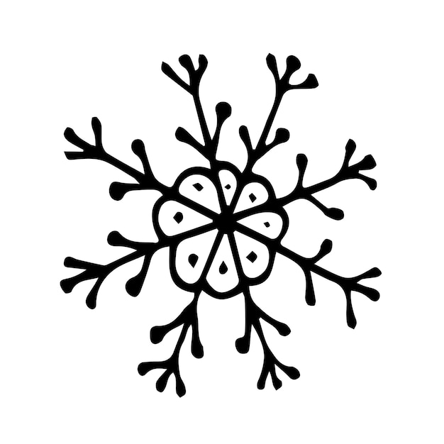 Doodle fiocco di neve elemento invernale vettoriale disegnato a mano isolato su sfondo bianco