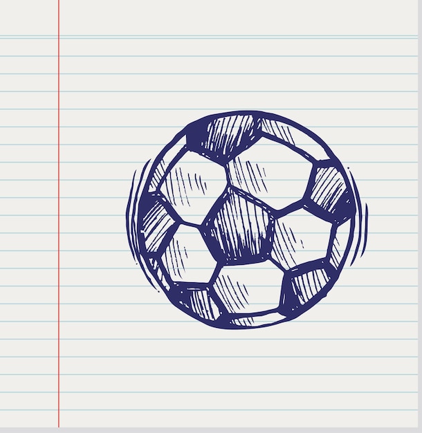 Vettore icona di calcio doodle su sfondo di carta