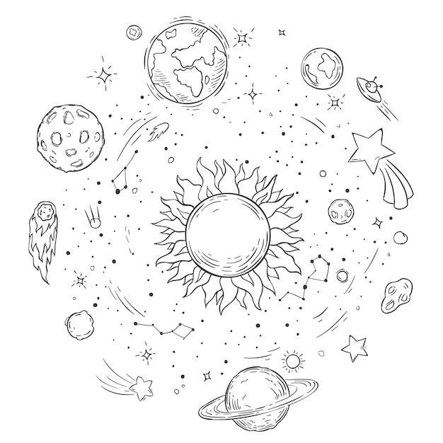 Neptune Planet. Astronomical galaxy space. Engraved hand drawn in old sketch  Illustration #235859024