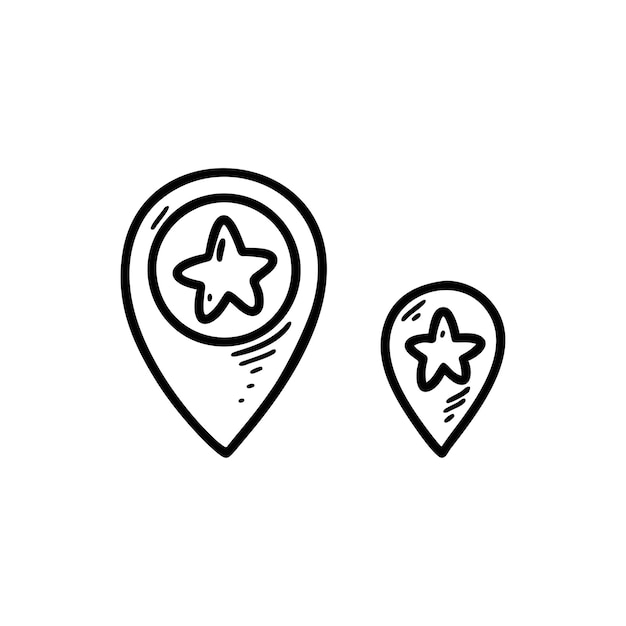 Vettore doodle star map pin recommended favorite place of interest location