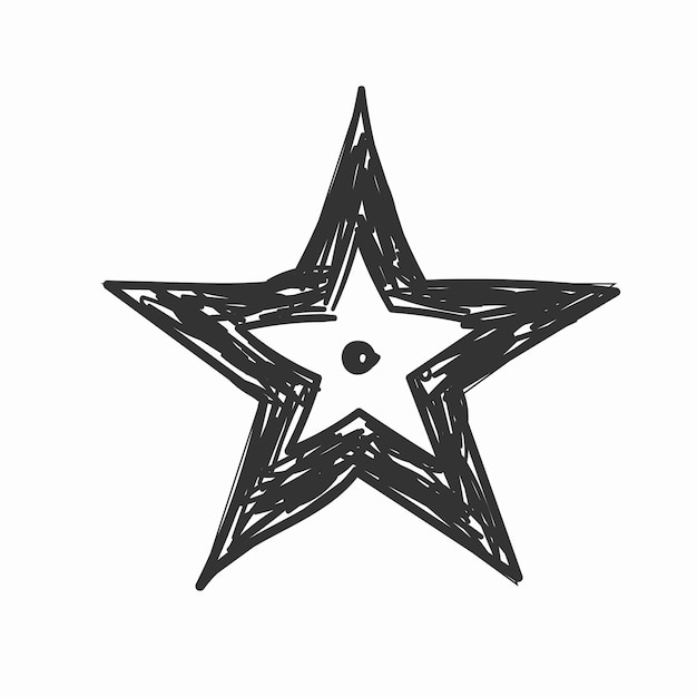 Schizzo stellato doodle stile scarabocchio stella disegnato a mano simboli piatti neri disegnati con inchiostro a penna a pennello