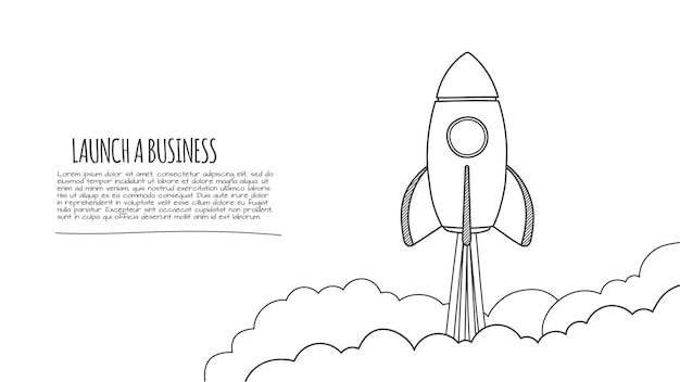 Doodle start-up infographic met de hand getekende raket illustratie