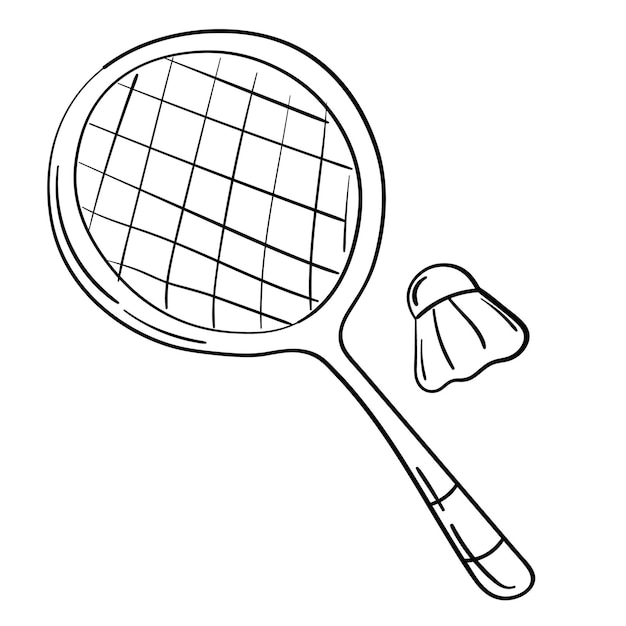 Vector doodle sticker badminton racket and shuttlecock