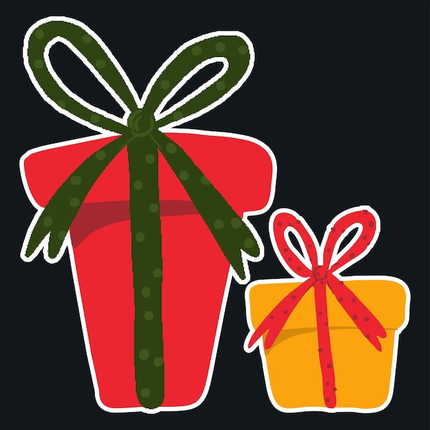 Doodle sticker Christmas gift boxes. Vector illustration