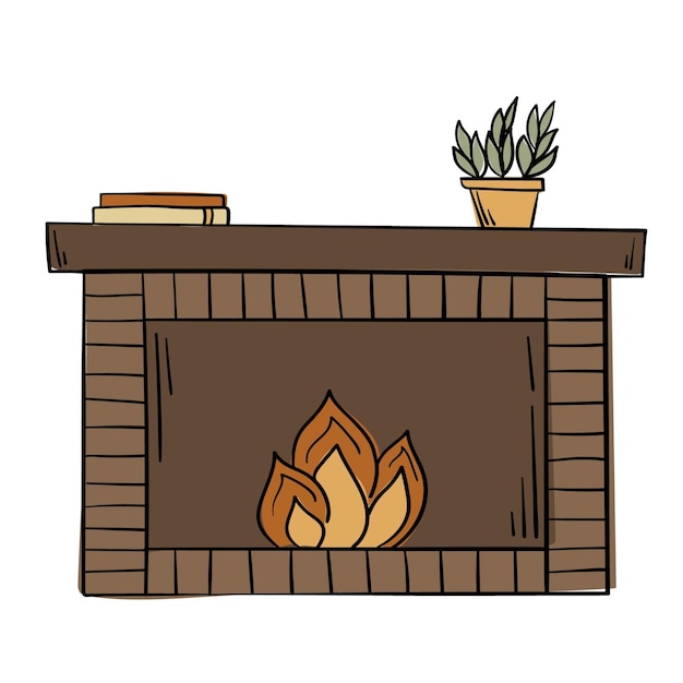 Vector doodle sticker of a cozy fireplace