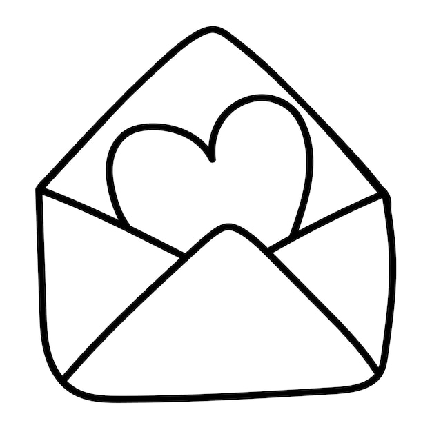 Vector doodle sticker cute envelope with heart