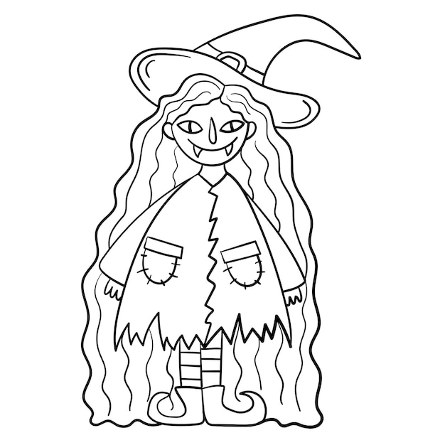 Doodle sticker funny witch with hat