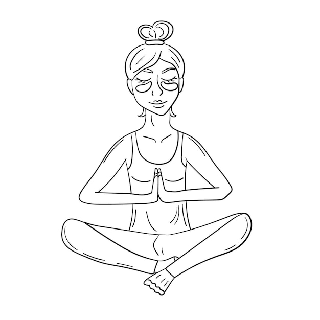 Doodle sticker girl relaxes and meditates