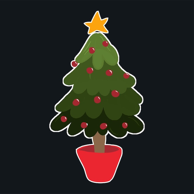 Vector doodle sticker kerstboom in een pot. vector illustratie