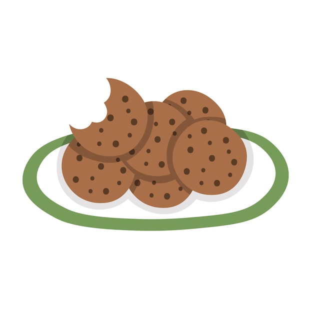 Vector doodle sticker plate of oatmeal cookies with chocolate