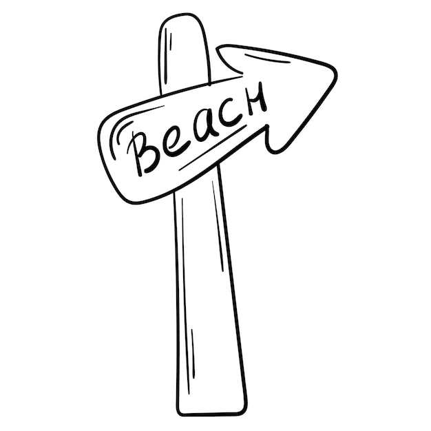 Doodle sticker simple cartoon beach direction sign