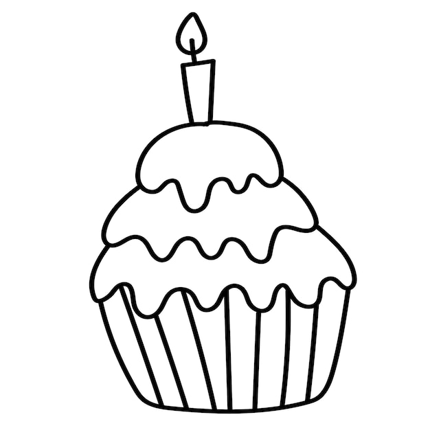 Premium Vector | Doodle sticker with cute birthday cake