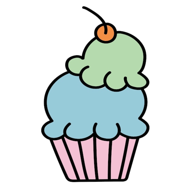 Doodle sticker with cute birthday cake