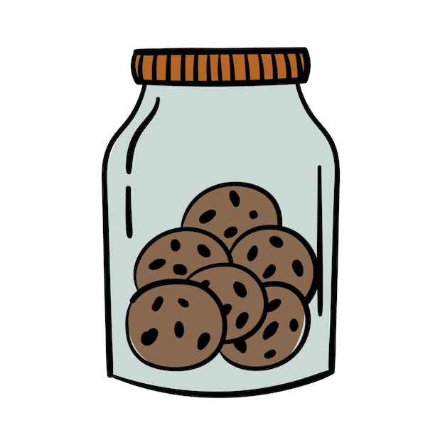 Vector doodle sticker with jar of oatmeal cookies