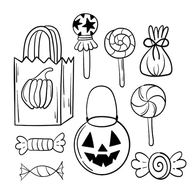 Doodle sticker with sweets for halloween