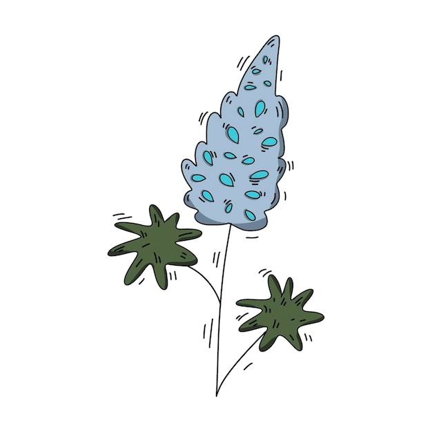 Vector doodle stijl blauwe bloem geïsoleerd op een witte achtergrond