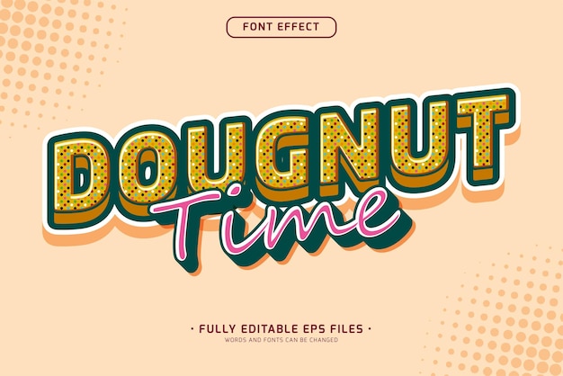 Doodle stijl donut tijd tekst effect