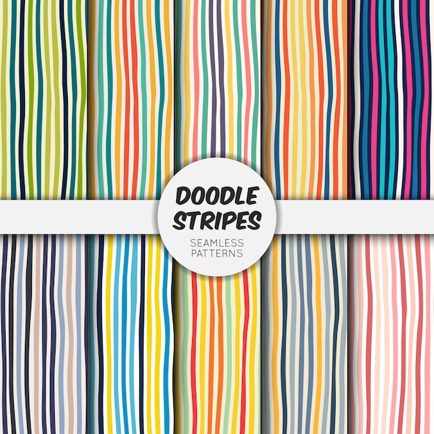 Vector doodle stripes seamless pattern collection