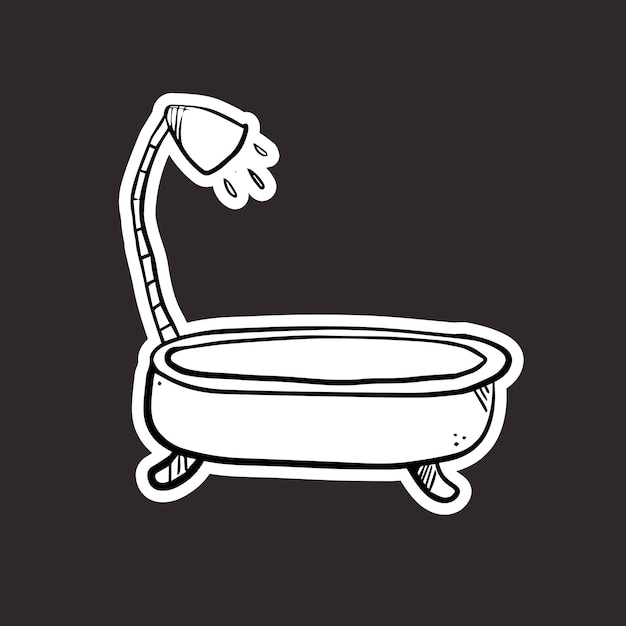 Doodle style bathtub sticker on black background vector