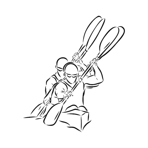 Doodle style canoe and paddles sketch in vector format