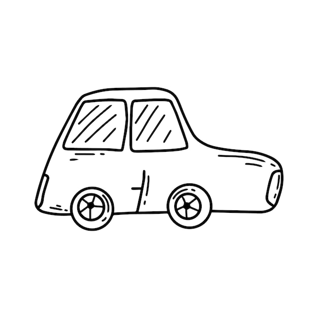 Doodle style car Isolated car on a white background Children's car in the style of line art