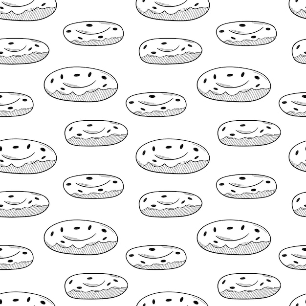 Doodle style donuts seamless pattern on white